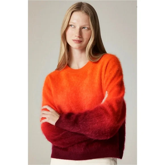 J.Crew Dip-Dyed Brushed Cashmere Crewneck Sweater - Picture 1 of 12